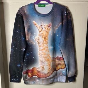 Galaxy Cat Riding Bacon Sweatshirt - Black and Blue